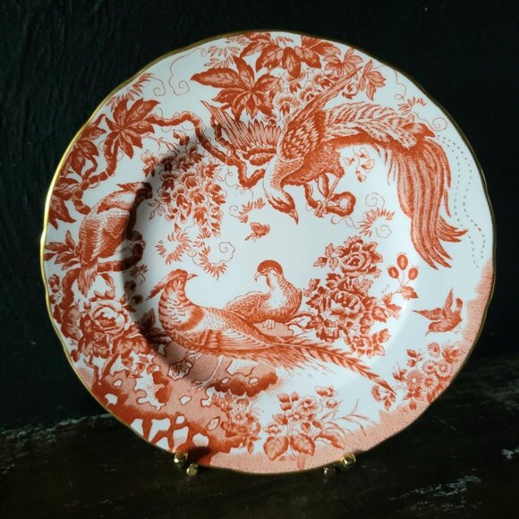 Royal Crown Derby Red Aves Pattern Salad Plate 8.375", Bird Plate - Picture 1 of 7